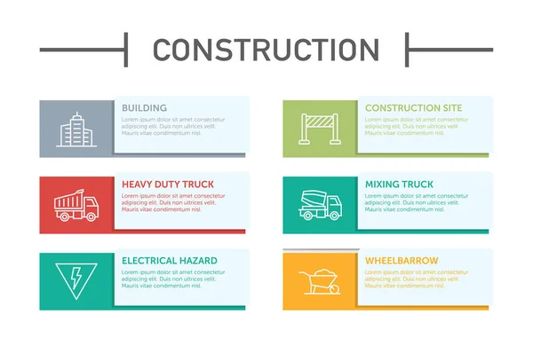 Construcción Infografía Iconos Ilustración Vectorial — Vector de stock