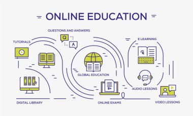 Online eğitim renkli simgeler, vektör çizim 