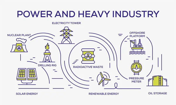 Ícones Coloridos Power Heavy Industry Ilustração Vetorial — Vetor de Stock