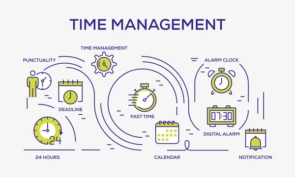 Zeitmanagement Farbige Symbole Vektorillustration — Stockvektor