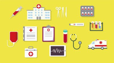 Sağlık ve tıp düz simgeler, vektör çizim 