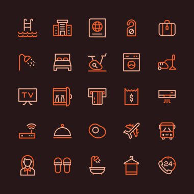 Seyahat ve otel hizmetleri çok renkli çizgi Icon Set