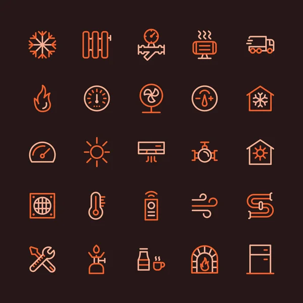 Fűtési Hűtési Rendszerek Tarka Vonal Icon Set — Stock Vector