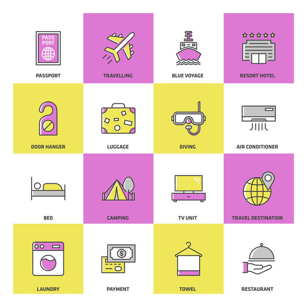 Travel and Hotel Services Colored Icon Set