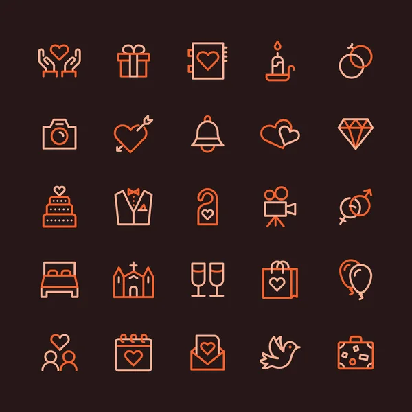 Hochzeit Und Feier Bunte Linie Icon Set — Stockvektor