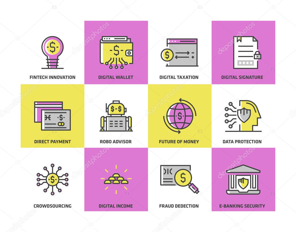 Fintech Industry Colored Icon Set