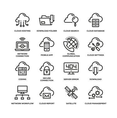 Bulut veri teknoloji hattı Icon Set