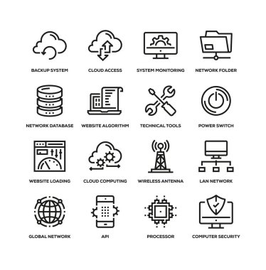 Ağ teknolojisi satır Icon Set