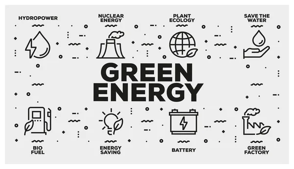 Sada Ikon Line Zelené Energie — Stock fotografie