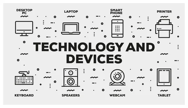 Set Iconico Linea Tecnologica Dispositivi — Foto Stock