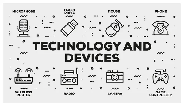 Set Iconico Linea Tecnologica Dispositivi — Foto Stock