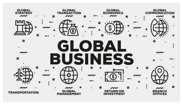 Global Business Line Zestaw Ikon — Zdjęcie stockowe