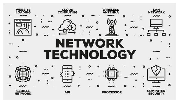 Linea Tecnologica Della Rete Set Iconico — Foto Stock