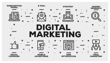 Dijital pazarlama satır Icon Set, illüstrasyon 