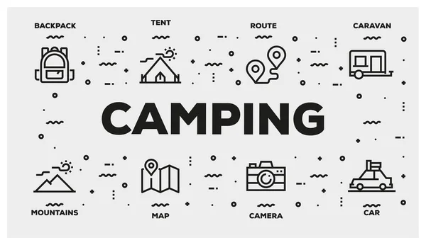 Camping Line Icon Set Ilustración —  Fotos de Stock