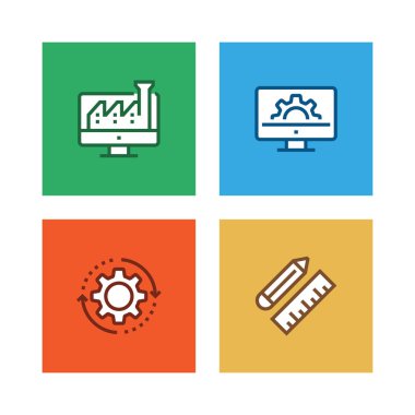 3D baskı ve satır Icon Set modelleme
