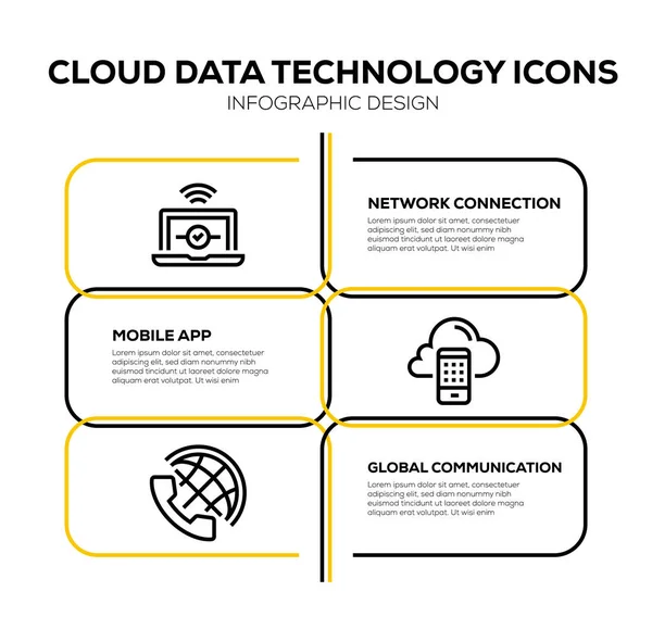 Sada Ikon Pro Technologii Cloud Data Ilustrace — Stock fotografie