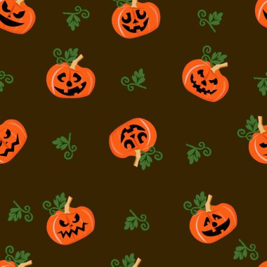 Background  Autumn and Halloween Vector Design Seamless Pumpkin Pattern on Brown