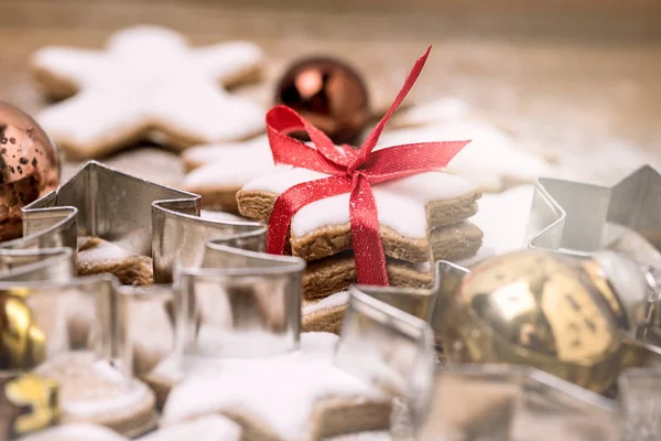 Weihnachten Hausgemachte Lebkuchen Auf Hölzernem Hintergrund Weihnachten Süße Lebensmittel Horizontal — Stockfoto