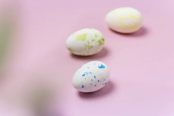 Decorated Easter Eggs on Pink Background Happy Easter Horizontal