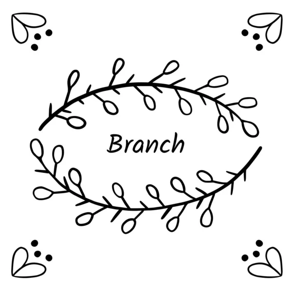 Quadro de ramos para decoração de texto em estilo doodle. Elementos minimalistas naturais . — Vetor de Stock