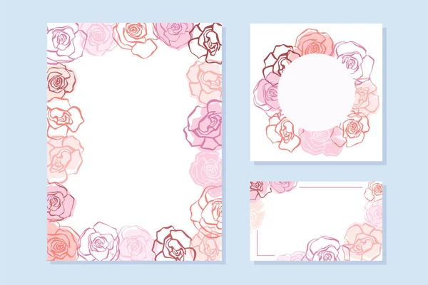 Modèles pour la conception de cartes, invitations, cartes postales. Motif floral de roses avec espace pour votre texte. — Image vectorielle