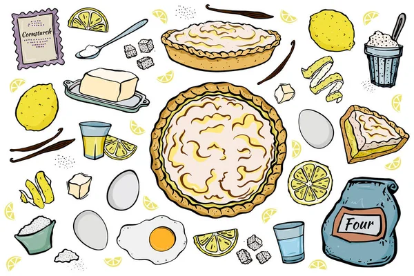Abbildung offene Zitronenkuchen Zutaten zum Kochen — Stockvektor