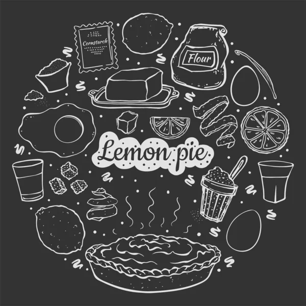 Fresh Sweet Lemon Pie Isolated Black Chalk Board Recipe Shape — Stock Vector