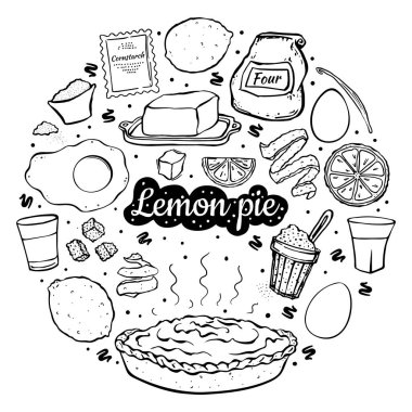Taze tatlı limonlu turta çizgisi beyaz arka plan tarifinde izole edilmiş daire şeklinde.