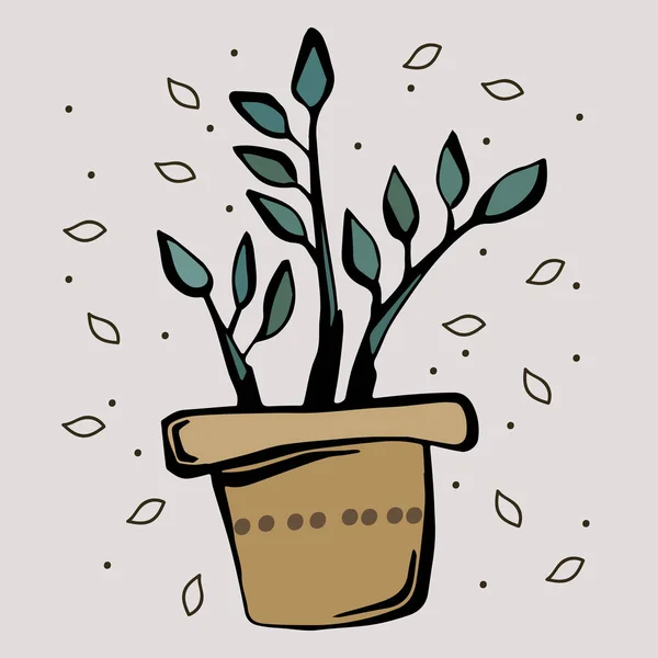 Ilustração vaso planta no fundo bege simples contorno preto — Vetor de Stock