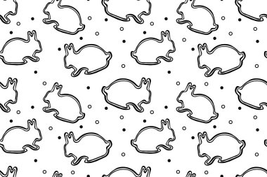 Beyaz arkaplanda siyah çizgili şirin, basit tavşanlar.