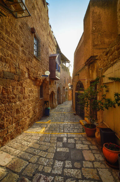 Tel Aviv, Israel, ancient stone streets in Arabic style in Old Jaffa