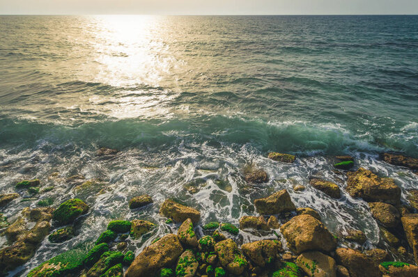 Coast in the Mediterranean Sea, Tel Aviv, Israel.