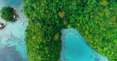 Sugba lagün hava görünümünü. Güzel manzara ile mavi deniz lagün, Milli Parkı, Siargao Adası, Filipinler.
