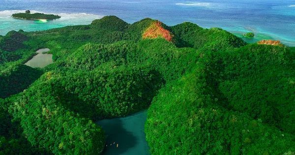 Vista Aérea Laguna Sugba Hermoso Paisaje Con Laguna Azul Parque — Foto de Stock