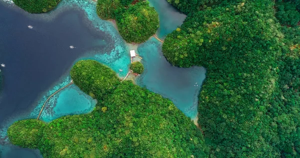 Vista Aérea Lagoa Sugba Bela Paisagem Com Lagoa Azul Mar — Fotografia de Stock