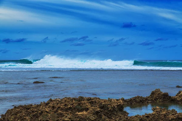 Beautiful Sea Landscape Background Dramatic Cloudy Sky Corals Siargao Island — Stock Photo, Image