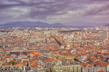 Marsilya şehir, Fransa şafakta havadan görünümü