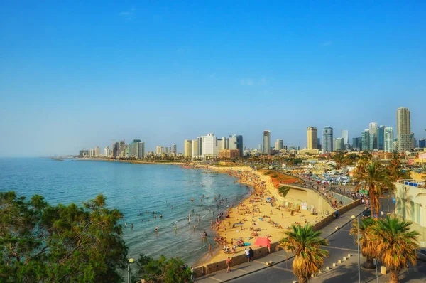 Vue sur le front de mer de Tel Aviv depuis le vieux Jaffa, Israël — Photo