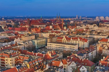 Wroclaw, Polonya şehir merkezinde havadan görünüm