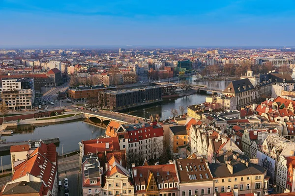 Widok z lotu ptaka na centrum miasta Wrocław, Polska — Zdjęcie stockowe