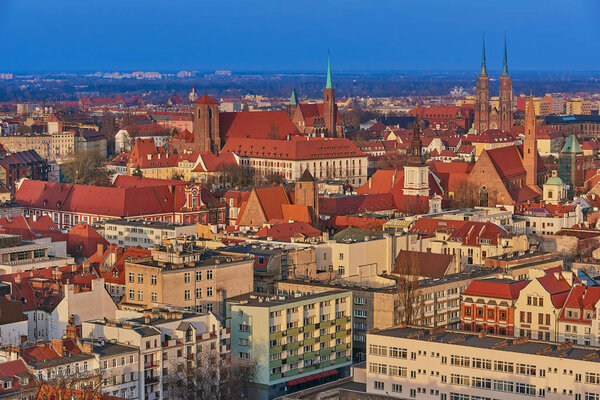 Aerial view on the centre of the city Wroclaw, Poland.
