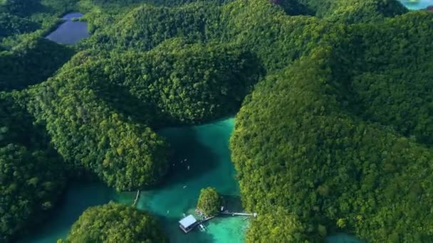 Trópusi Táj Esőerdők Dombok Azúrkék Víz Lagúna Felhők Siargao Szigeten — Stock videók