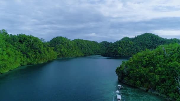 Tropical Landscape Rainforest Hills Azure Water Lagoon Clouds Siargao Island — Stock Video