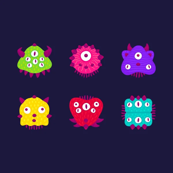 Flat Cute Cartoon Monsters Set Isolated Characters Icons — Stock Vector
