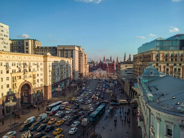 Moscow Russia February 2020 Traffic Tverskaya Street View Historical Museum — стокове фото