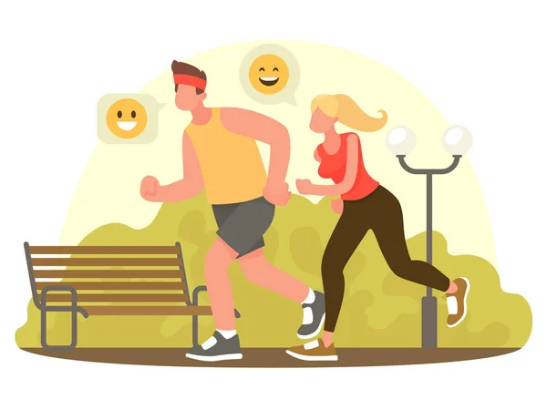 Casal Correr Parque Conceito Estilo Vida Ativo Saudável Ilustração Vetorial — Vetor de Stock