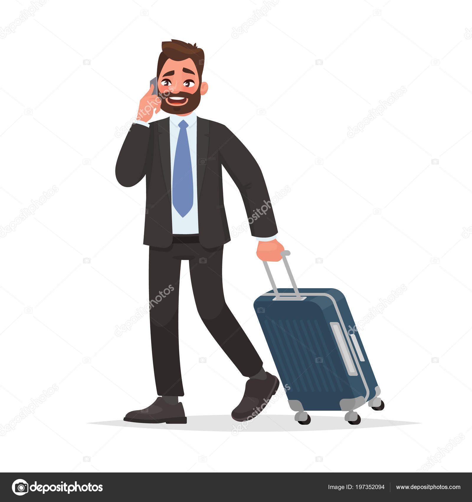 Business Man Airport Luggage Talking Phone Vector Illustration Cartoon  Style Stock Vector Image by © #197352094