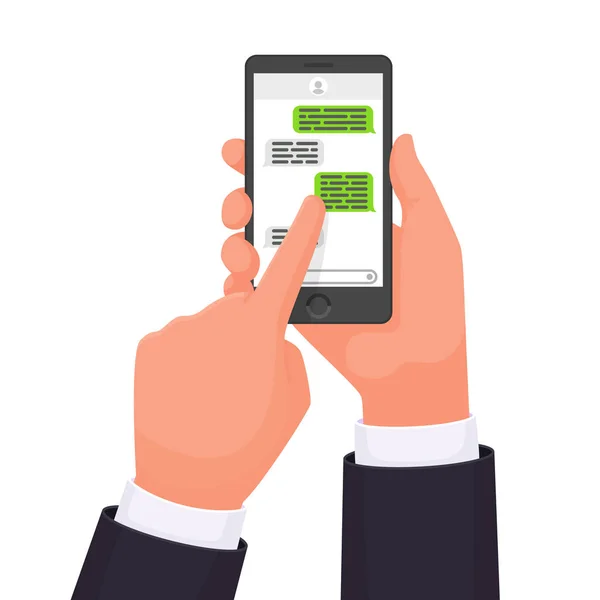 Handen Waarin Smartphone Online Chat Sessie Messenger Communicatie Het Netwerk — Stockvector