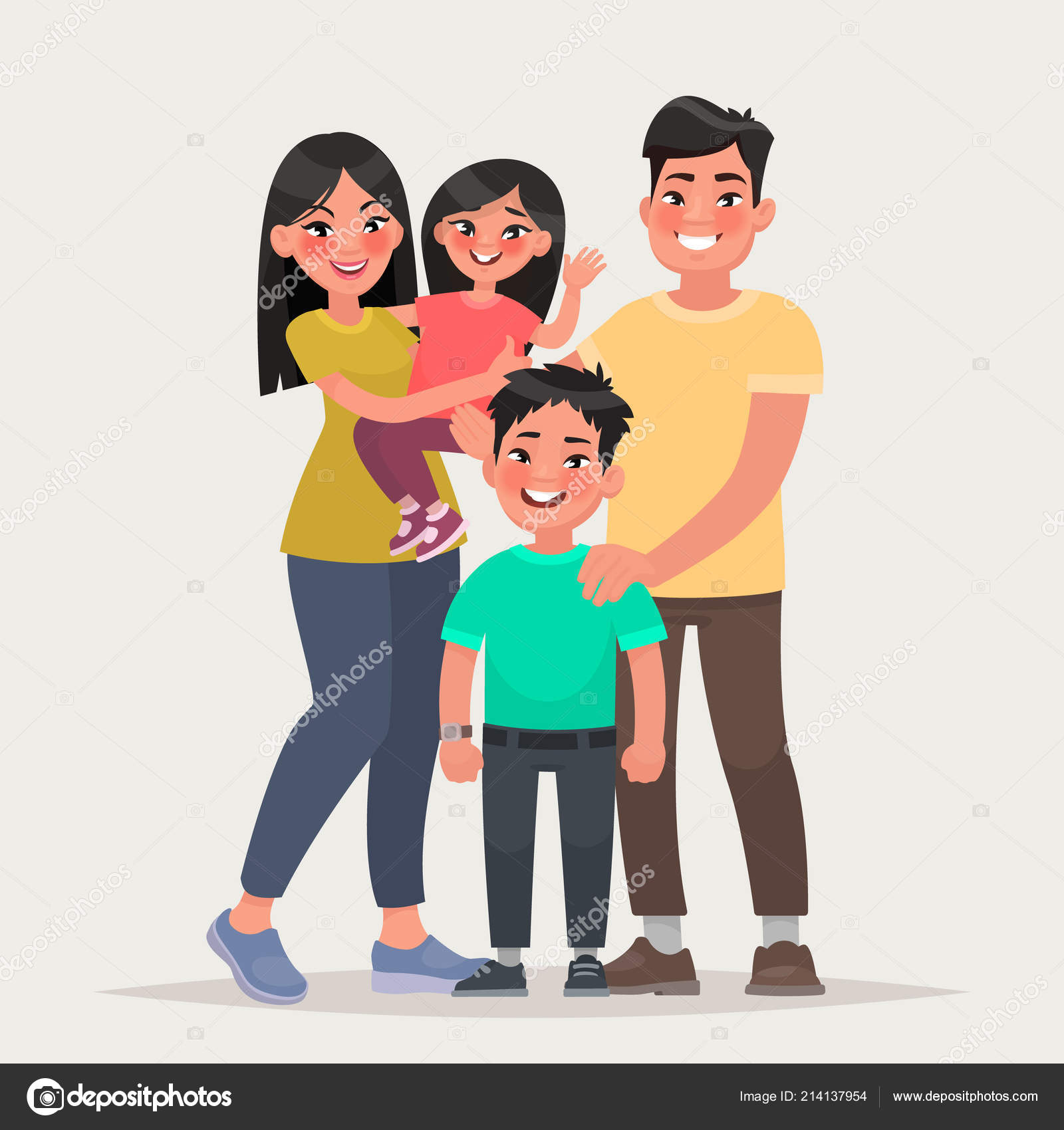 Asian Happy Family Dad Mom Daughter Son Together Vector Illustration Stock  Vector Image by © #214137954